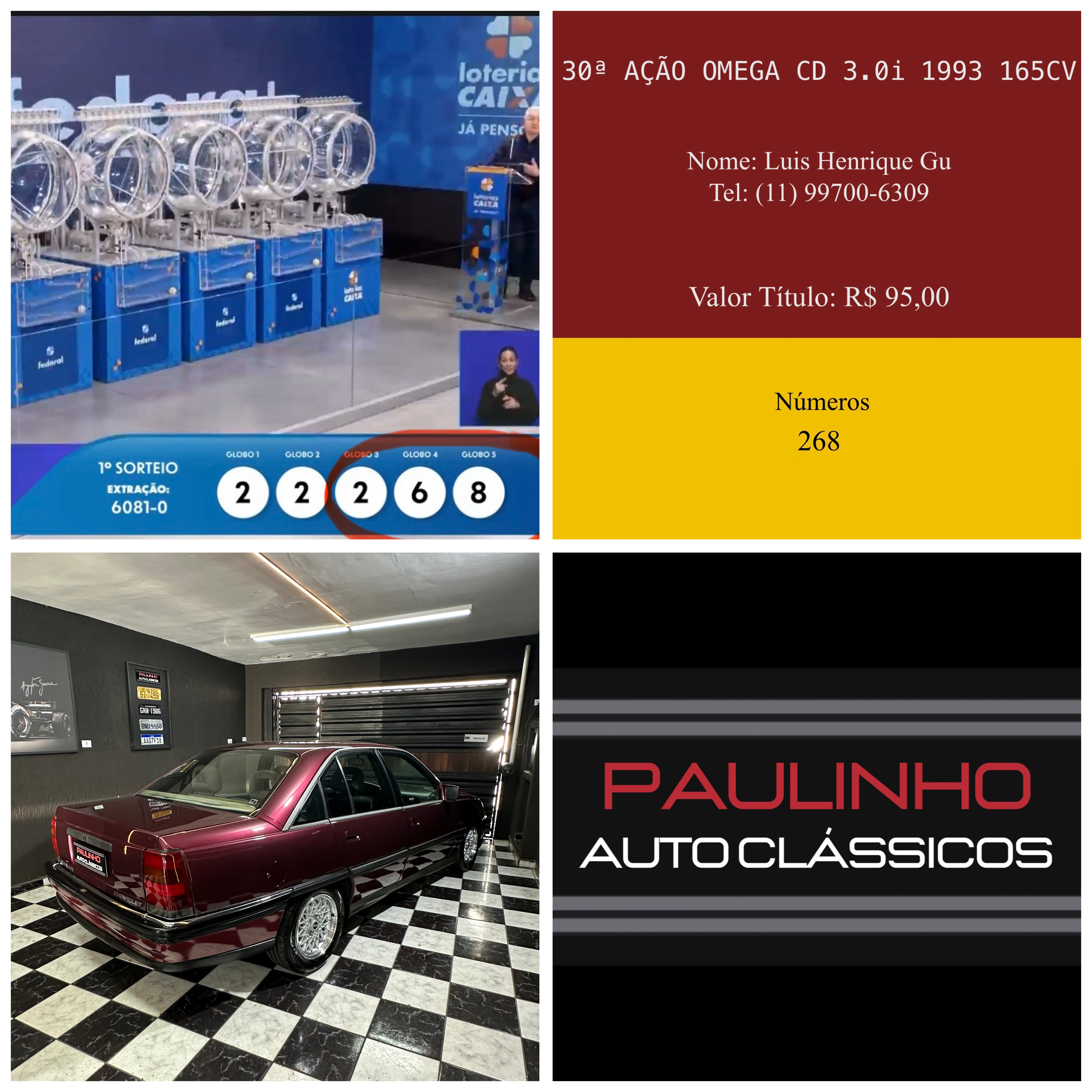 Paulinho Auto Clássico - 30ª ação omega cd 3.0i 1993 165cv