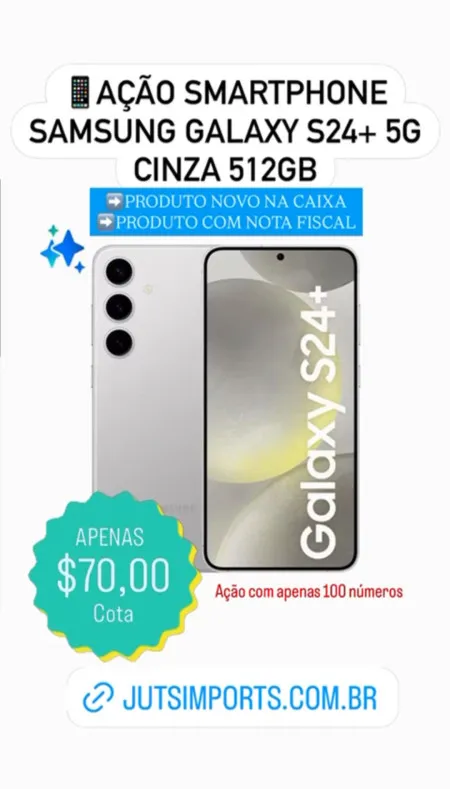 2º smartphone samsung galaxy s24+ 5g cinza 512gb