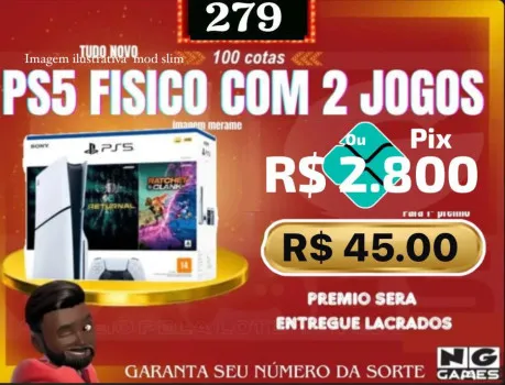 Ação 279 ps5 slim c/ 2 jogos ou pix r$ 2.800 mão