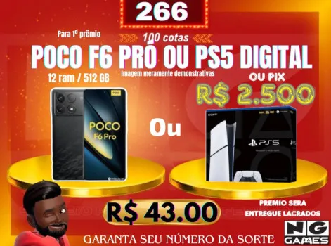Acao 266 poco f6 pró ou ps5 slim digital ou 2.500