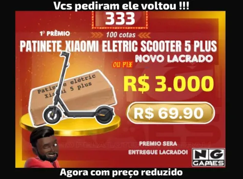 ngimport - Ação 333 patinete scooter xiaomi ou r$ 3.000 pix