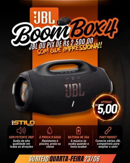 No Stilo Premiações - Jbl boombox ou 2,5k