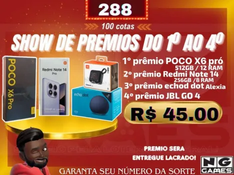 Ação 288 show de prêmios do 1º ao 4º prêmio
