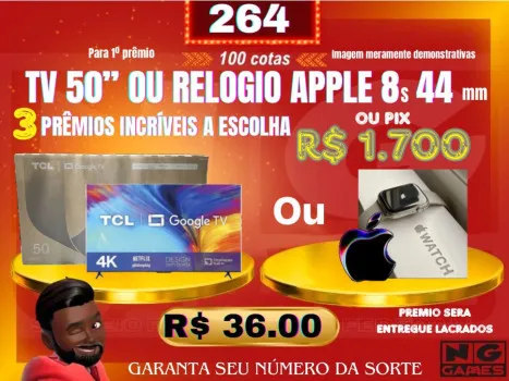 Ação 264 tv 50”/ relógio apple 44mm s8 ou pix 1700
