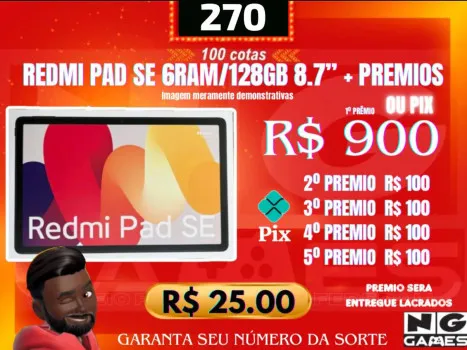 Ação 271 redmi pad 8.7” ou pix r$ 900 + prêmio pix