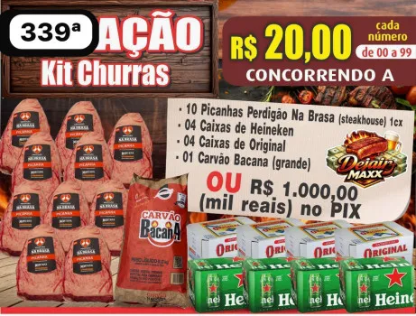 Dejair maxx - Ação 339ª 10 picanhas steak +cervejas+carvao ou 1k