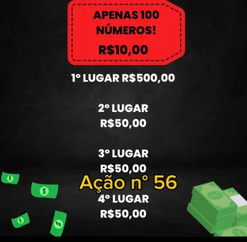100 números 1º leva 500,00 2º 3º e 4º 50,00 cada
