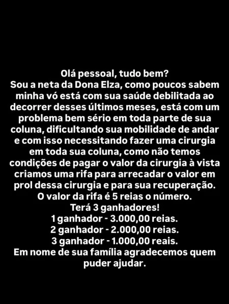 Elza maria mendes - Rifa em prol cirurgia da dona elza