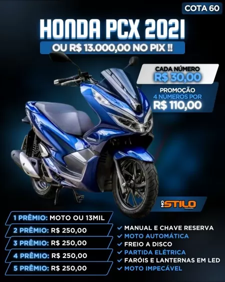 Cota 60 -honda pcx ano 2021 ou 13 mil
