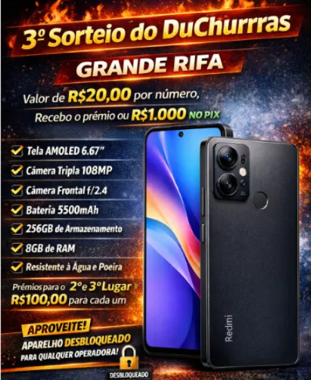 Duchurras - Celular redmi note 14 preto ou $1.000,00 no pix