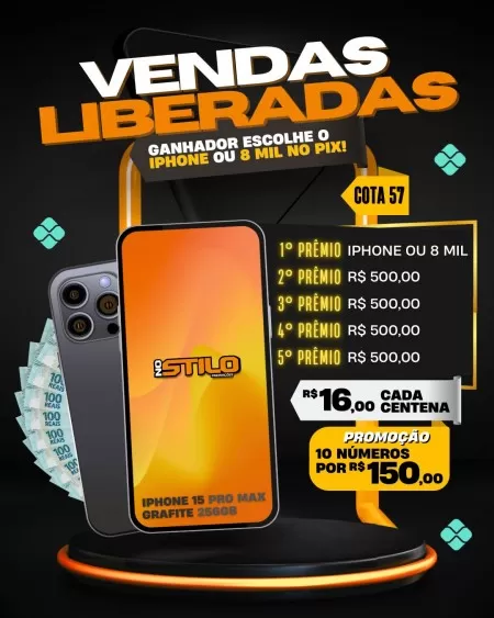 Cota 57 iphone 15 ou 8 mil no pix