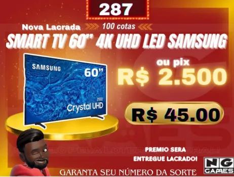 Ação 287 tv 60” samsung led smart ou pix r$ 2.500