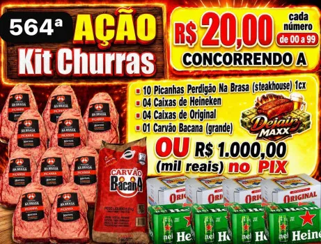 Dejair maxx - Ação 564ª 10 picanhas steak +cervejas+carvao ou 1k