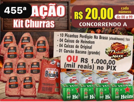 Dejair maxx - Ação 455ª 10 picanhas steak +cervejas+carvao ou 1k